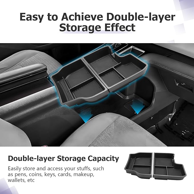 LUWU Lower Center Console Tray Storage Box for 2021 2022 2023 2024 2025 2025 Toyota Sienna Accessories Console Bottom Organizer ABS Material Interior Black 2-Pack (Not Fit w/Refrigerator)