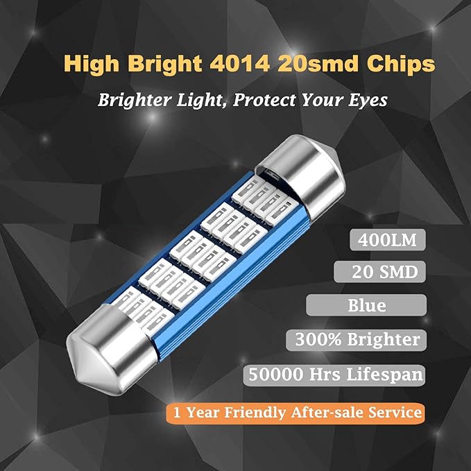 XINYANG 2PCS 578 Festoon LED Car Bulb 41mm 42mm 1.65in 211-2 Led Light Bulb Extremely Bright 20-SMD 4014 Chipsets Canbus Error Free 212-2 LED Lamp for Car Map Dome License Plate Lights,Blue