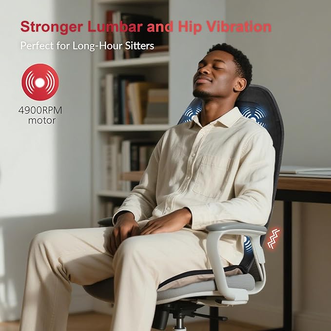 COMFIER Vibration Back Massager Seat Cushion with Heat,10 Motors Massage Chair Pad,Chair Massager for Pain Relief at Office/Home,Valentine’s Day Gifts for Her Him