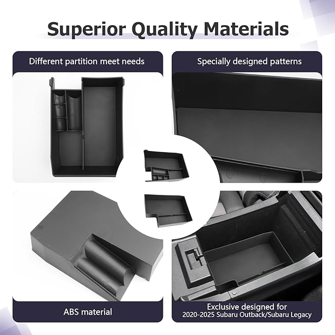 LUWU Outback 2020-2025/Legacy 2020-2025 Accessories Compatible with Subaru Outback/Legacy Center Console Organizer Armrest Console Storage Box Insert Tray ABS Material Black Coin Container 2-Pack