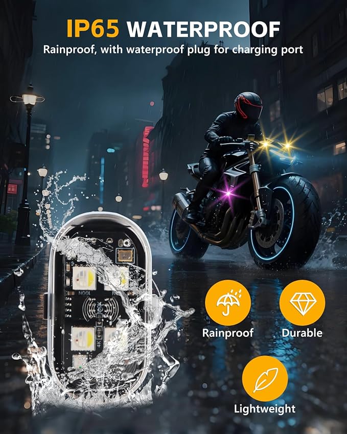 Upgrade 8PCS Wireless 4-LED Strobe Lights with Remote, 8 Colors Waterproof Aircraft Strobe Lights, Type-C Rechargeable LED Warning Light for Motorcycle Bike Drone Aircraft Car New Year