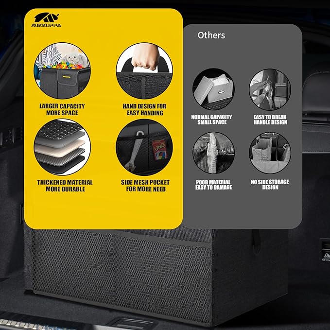 MIKKUPPA Car Trunk Organizer - 50L Collapsible Trunk Organizer, Sturdy Car Storage for SUV Auto Truck Van with Non Slip Bottom (Black)
