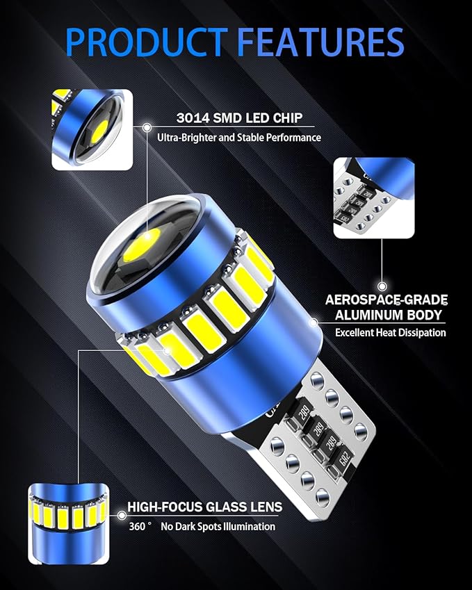 194 LED Light Bulb Blue, 168 2825 W5W T10 3014 Chipsets LED Replacement Light Kit for Car Interior Map Marker License Plate Lights Dome Lights Exterior Lights, Pack of 2