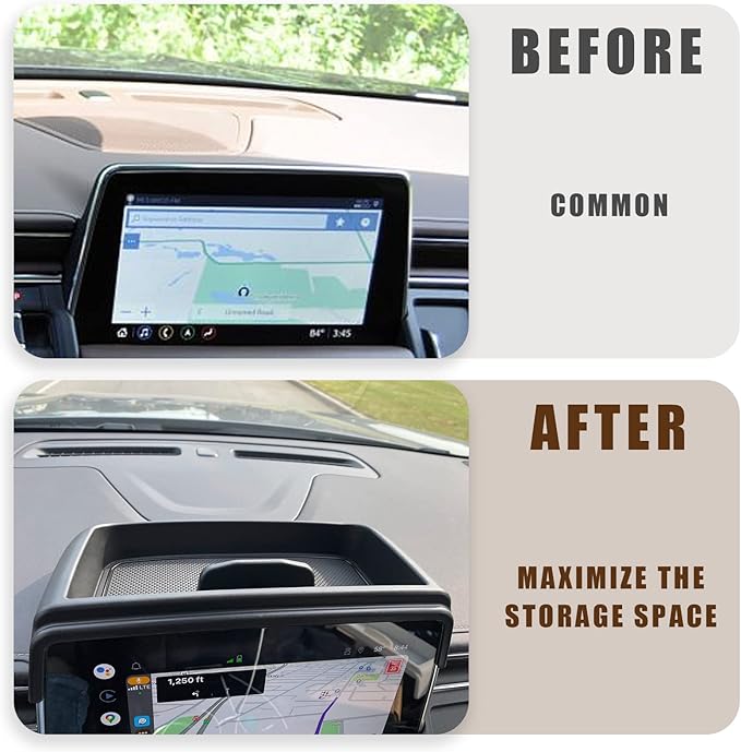 Muslogy Dashboard Storage Box Compatible with 2021 2022 2023 2024 GMC Yukon Chevy Tahoe Suburban Accessories Insert Behind Screen Console Organizer for Tahoe Suburban 2021-2024 Not for Denali(Black)