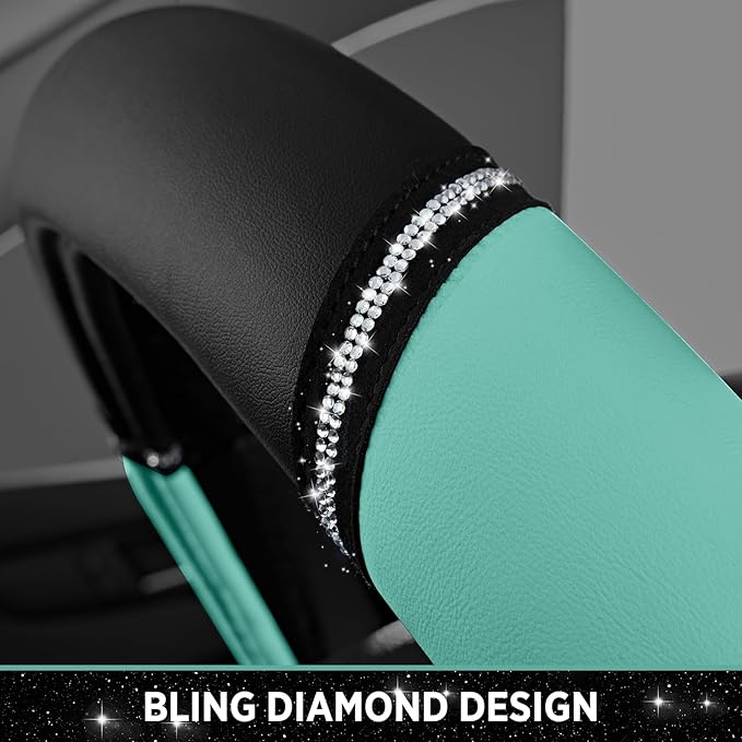 Road Comforts Leather Steering Wheel Cover - Made with PVC Leather - Anti-Slip, Universal Fit 14 1/2 inches to 15 inches - Mint