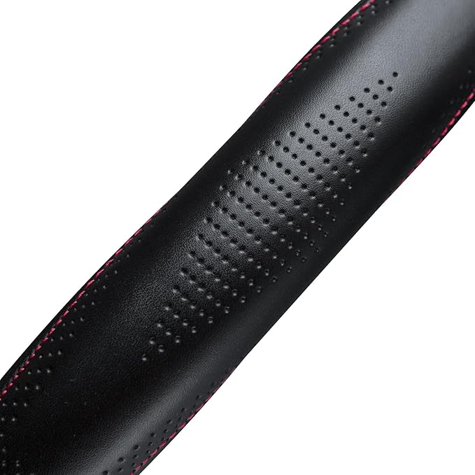 HAOKAY Top Grade Black Genuine Leather Steering Wheel Cover Women Men, Luxury Steering Wheel Cover for Cars, SUVS and Trucks, Universal 14.5-15 inch