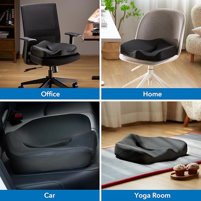 Mount-It! Office Seat Cushion, Premium Comfort Chair Lumbar Support, Memory Foam, Gel Filling, Ergonomic for Car, Desk, Back Hip Butt Tailbone Relief, Sciatica Cushions Washable Cover in Black