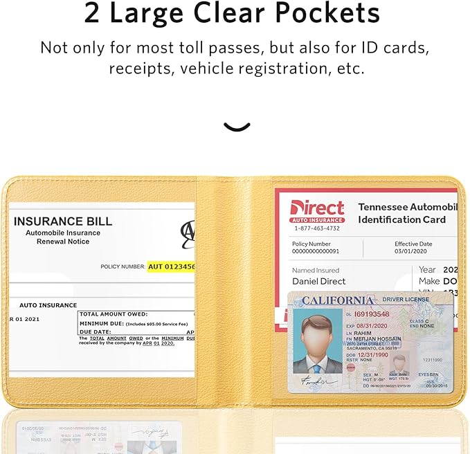 CoBak Car Registration and Insurance Holder - Small and Lightweight Vehicle Glove Box Car Organizer, Auto Truck Comparment Accessories Case for Essential Document, Driver License (Mustard Yellow)