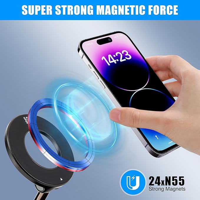 Ryvlan Carmount Vacuum Magnetic Phone Mount for Car– Magsafe Suction iPhone Stand, Content Creator Phone Holder & Car Mount, iPhone Holder for Dashboard & Windshield, Suction Cup Samsung Stand