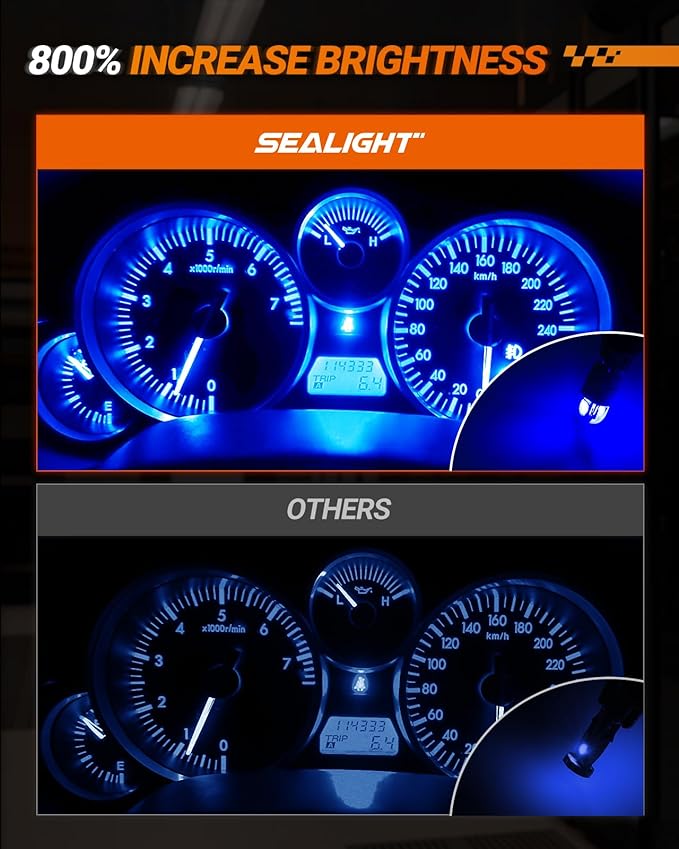 SEALIGHT 194 LED Bulb Blue, License Plate Light, Dome Light, T10 168 2825 W5W 3030 Bright Chips Wedge for Replacement Map Trunk Door Courtesy Dash LED Light Bulb,Pack of 10