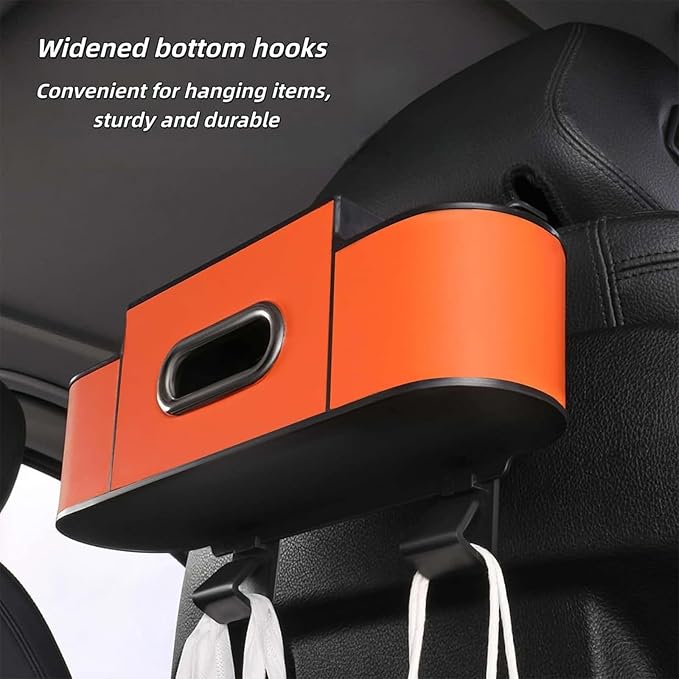 Car Organizer, 3-in-1 Backseat Car Organizer with Dual Cup Holders, Tissue Box & Phone Holder - Multifunctional Waterproof Storage for Daily Driving & Travel (Orange)