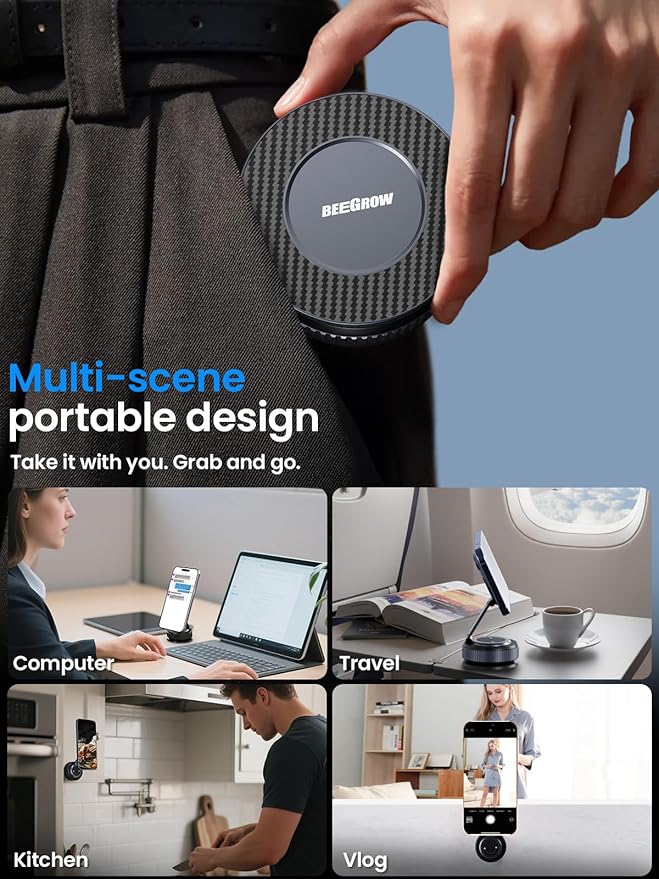 Magnetic Car Phone Holder for Magsafe, Alloy 360° Folding Cell Car Phone Mount with Ultra Stable Suction Cup and Reusable Gel, Dashboard Windshield Stand for iPhone 17-12 Android Pixel Samsung