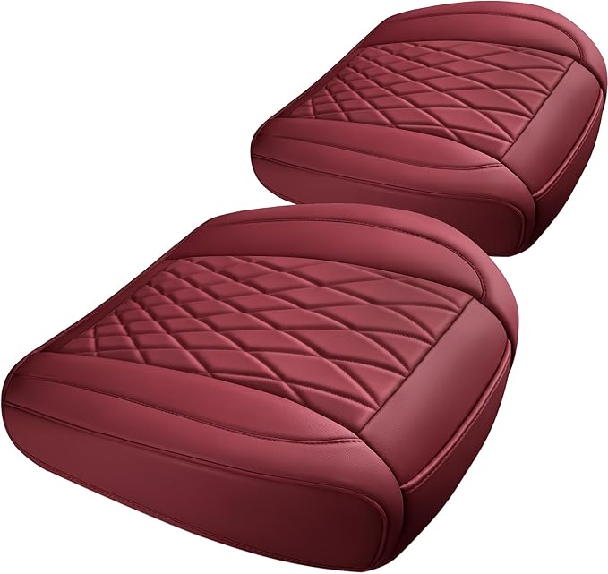 CAR PASS 2 Pack Leather Front Car Seat Covers, Bottom Seat Covers Full Wrapped with Storage Pocket, Anti-Slip Leather Seat Protectors,Waterproof Seat Cushion Pad Universal Fit Cars SUV Truck, Burgundy