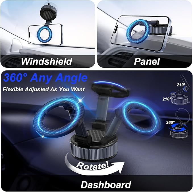 surundo Magnetic Phone Holder for Car - Upgraded 360° Vacuum Magnetic Phone Holder, Foldable Retractable Suction Cup Car Mount for Magsafe for Your Car/Gym/Mirror Mount for iPhone & Android