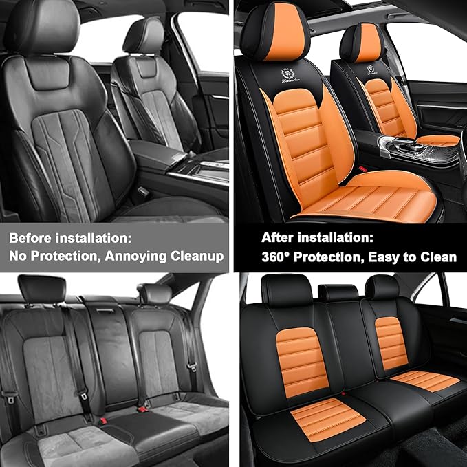 5 Seat Covers for Chrysler Pacifica 2004-2026 Breathable Car Seat Covers,Anti-Slip Waterproof Car Seat Protectors with Airbag,Automotive Vehicle Cushion with Storage Pockets (Standard,Orange)