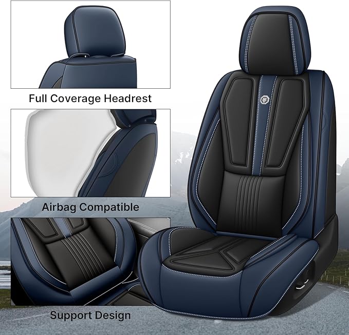 Car Seat Cover for Lexus RX 350 2007-2026,Leather Seat Cover for Car,Breathable Vehicle Cushions Cover Waterproof Protectors Seat Protector, (Full Set,Black&Blue)