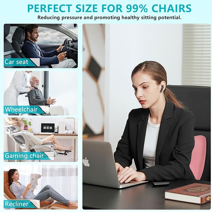 FLORICH 3 PCS Seat Cushion for Carseat Lumbar Support Pillow Car Neck Headrest Pillows Memory Foam Gel Memory Foam Massage Point Seat Pads Pressure Relief Back Cushion for Office Chair(Light Pink)