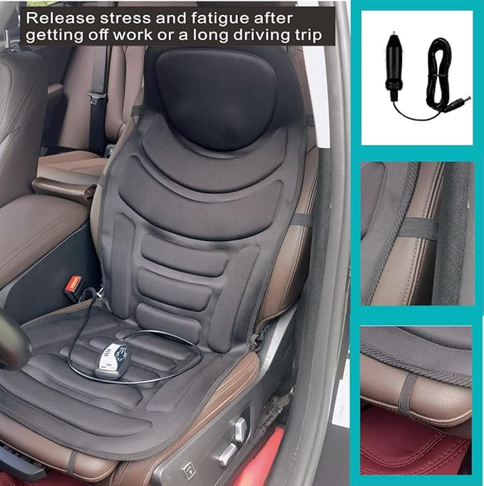 Heated Massage Seat Cushion with Remote Control, 8 Vibration Motors Chair Back Massager, Heat Therapy, Black