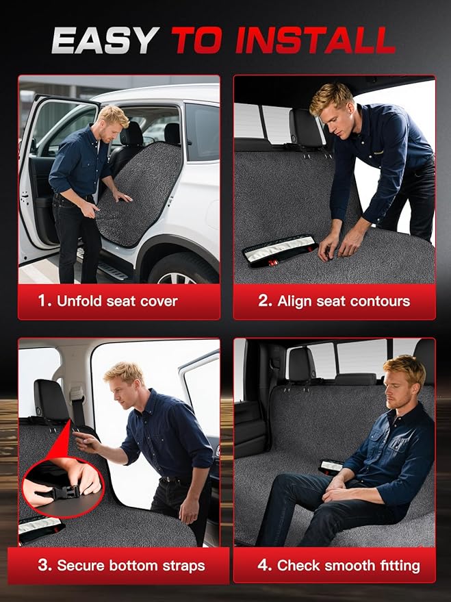 Waterproof Towel Back Seat Cover for Car, Truck, Van & SUV – Durable Rear Bench Seat Cover for Kids & Dogs, Seat Back Protector Easy to Install (Gray)