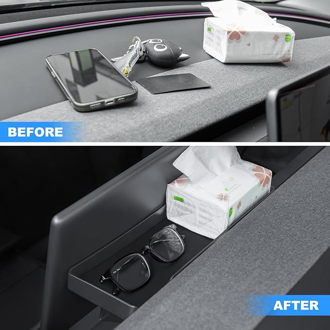 for Tesla Model 3 2026 Upgrade Behind Screen Storage Box Dashboard Organizer Tray Non-Slip Sunglass Holder Tissue Holders for 2024-2026 Tesla Model 3 and 2025-2026 Model Y Juniper