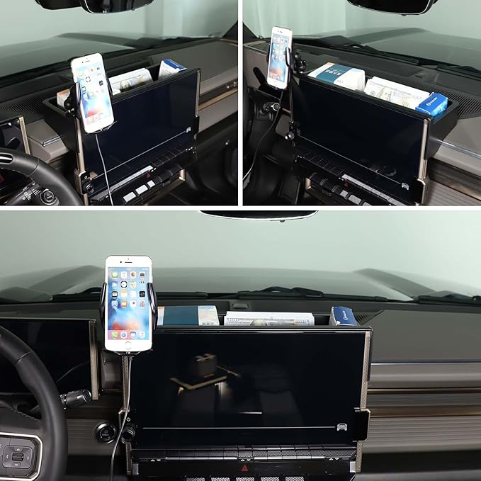 for Hummer EV Accessories Center Console Dashboard Storage Tray Phone Holder Mount,360 Degree Rotatable Phone Holder Stand Dash Organizer Tray for Hummer EV SUV Pickup 2022-2024 2025 2026 (B)