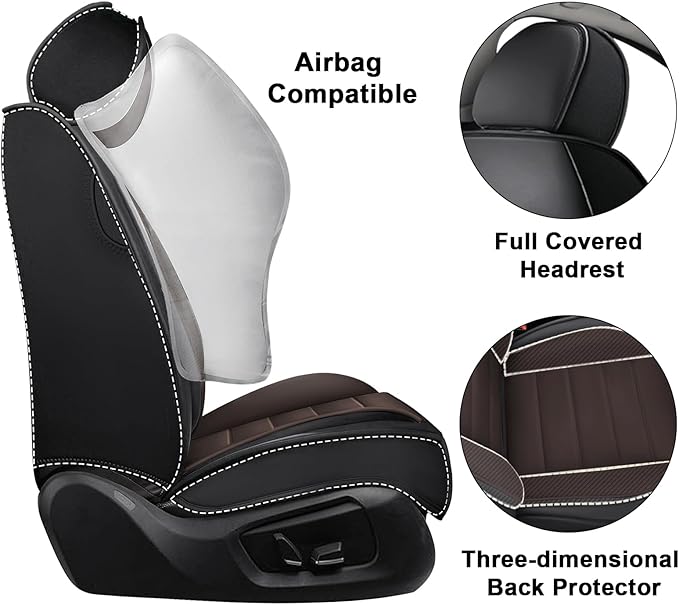 2 Car Seat Covers for Toyota Highlander 2001-2026 Breathable Leather,Waterproof Car Seat Protectors with Comfort Headrest Pillows,Automotive Vehicle Cushion with Storage Pockets (Luxury,Brown)