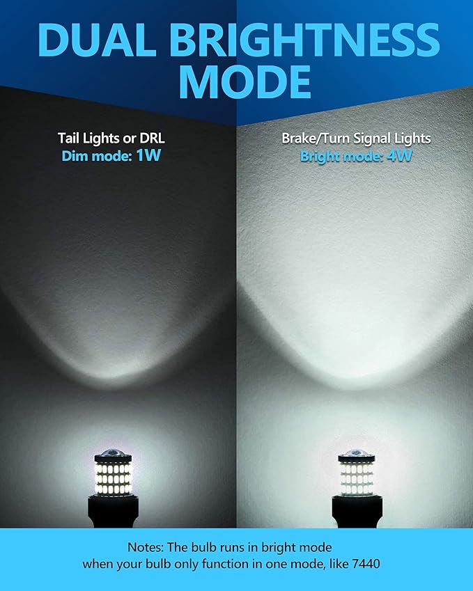 Yorkim 7440 LED Bulb White 7443 led reverse lights bulb with Projector 7441 W21W T20 led bulb Replacement Lamp for reverse lights backup lights blinker light turn signal lights tail lights, pack of 4