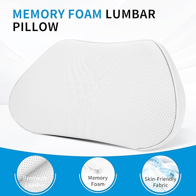 Lumbar Support Pillow for Car Seat, Office Chair Nappa Leather Memory Foam Lower Back Cushion for Back Pain Relief Improve Posture, Ergonomic Back Rest for Gaming Chair, Light Gray, 1PC