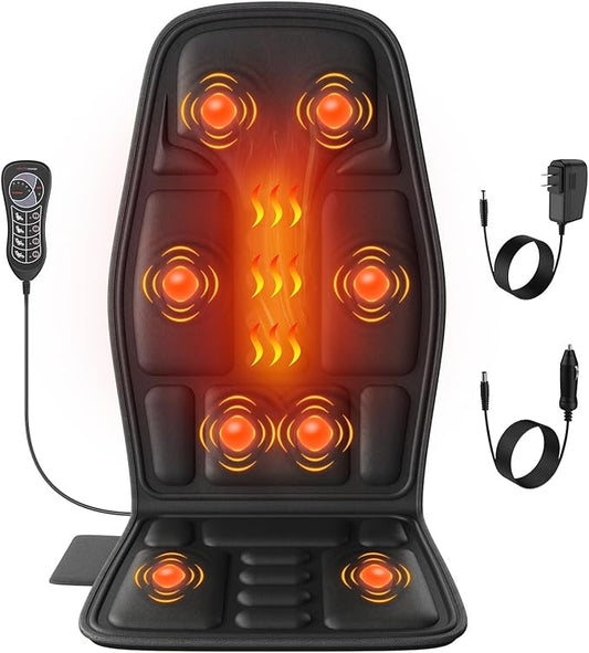 SLOTHMORE Vibration Back Massager for Chair with Heat, Chair Massager Pad with 8 Vibration, Seat Cushion for Seniors, Office Workers & Family, Fatigue & Pain Relief in Office, Home & Travel