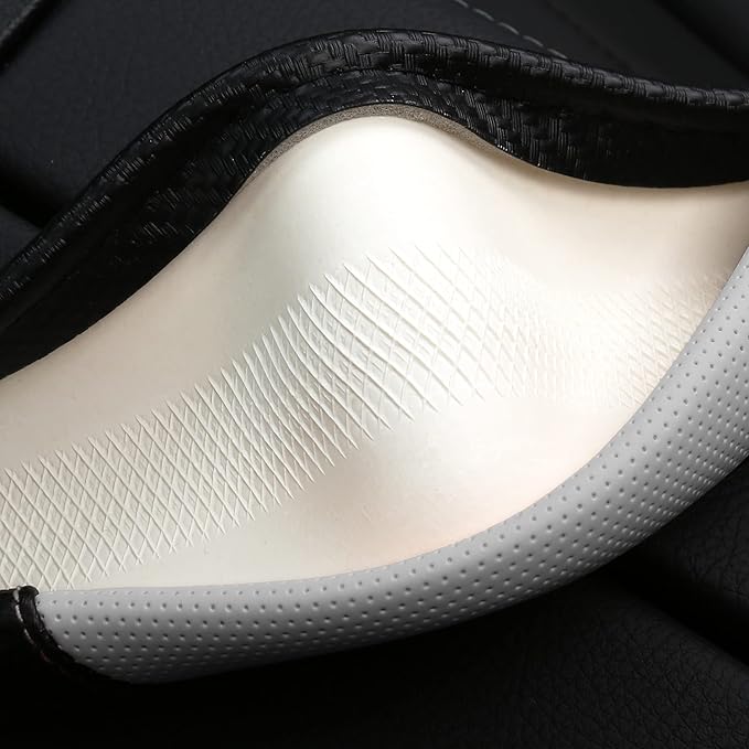 Car Steering Wheel Covers for Women Padded Carbon Fiber PU Leather Cute Auto Interior Accessories for Vehicle, Sedan, Universal, Anti Slip, White, Standard Size, 14.75-15.15in