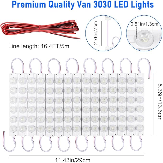 Linkstyle 12V 180 LEDs Car Interior Light Bar, 12V LED Light Strip LED Module Lighting Ceiling Dome Lamp for Car Truck Van RV Caravans Trailer Boat Christmas Decor, 30 Modules
