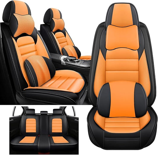 5 Seat Covers Fit for Acura ZDX 2024, Waterproof Premium Leather Automotive Accessories Seat Protectors Seat Cushions Wear-Resistant Car Seat Covers（Black&Orange,Full Deluxe）