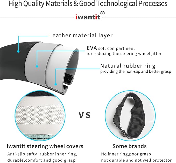 Iwantit® Cute Steering Wheel Cover for Women, Pu Leather with Anti-Slip Rubber Ring, Steering Wheel Protector for Men, Universal Fit 14.5-15 inches for Cars,SUV (Pearl White)