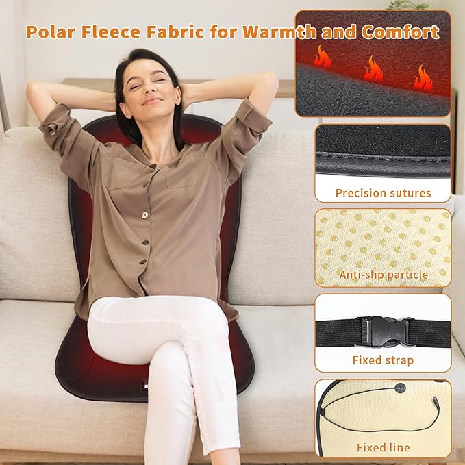 MAXCOM 12V UL Heated Seat Cushion - Heating Pad with Pressure-Sensitive Switch & 12H Timing & 7-Temperature Adjustable - Seat Cover Warmer for Home, Office Chair
