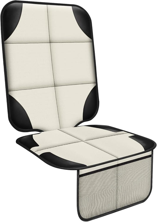 Car Seat Protector 1 Pack Car Seat Cushion Mat Thickest Padding,Waterproof 600D Fabric Car Seat Covers for Non-Slip Backing Mesh Pockets for Baby and Pet (Beige, 1 Pc)