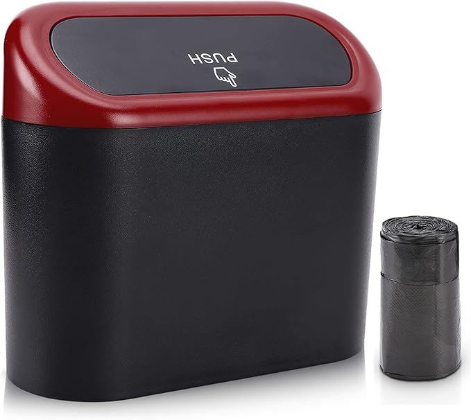 Accmor Car Trash Can with Lid, Mini Vehicle Dustbin Garbage Organizer Bin Holder, Portable Hanging Wastebasket Container for Auto, Home, Office (Red)