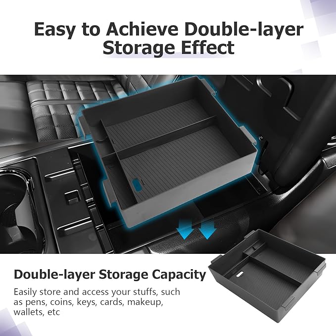 LUWU Titan 2025 Accessories Compatible with Nissan Titan 2020 2021 2022 2023 2024 2025 Center Console Organizer Armrest Console Storage Box Insert Tray ABS Material Black Coin Container Black