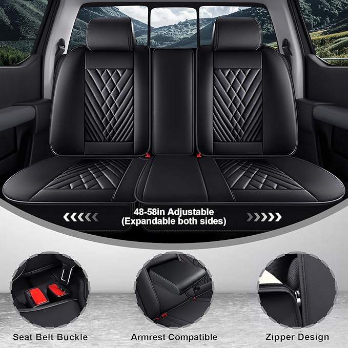 Full Set Car Seat Covers for Ford F-150 F-250 F-350 XL XLT STX Lariat King Ranch Platinum Raptor Waterproof Seat Covers 2009-2025, Anti-Slip Seat Protectors(Luxury 5 Seats/Black)