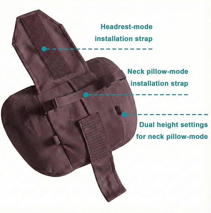 2PCS Car Pillow for Car Neck Pillow for Driving Seat Lumbar Support Soft Cushion with Extra Filling Accessories Back Support for Travel Nap and Trips Sleeping (Coffee, Head and Lumbar)