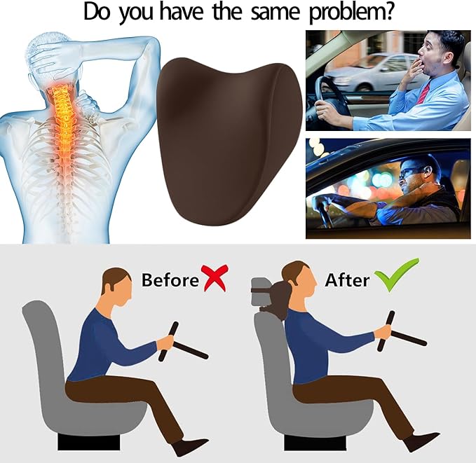 Neck Pillow for Car Neck Pillow for Driving, car headrest Pillow Head and Neck Rest Pillow for car headrest, Brown Neck Support Pillow for car Driving seat of Accessories with Memory Foam