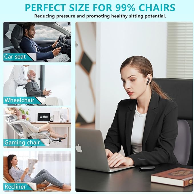 FLORICH Car Seat Cushion and Back Support for Office Chair Memory Foam Chair Cushions Pressure Relief Seat Pads with Gel Massage Point Lumbar Support (Light Grey)