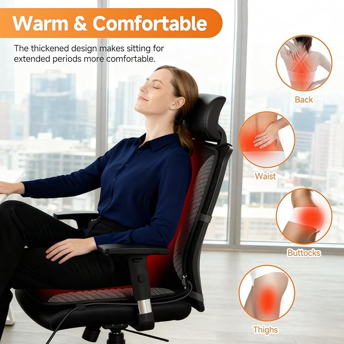 Heated Seat Cushion for Office Chair, Back and Seat Warmer Pad, Heated Chair Pad with 110V Adapter