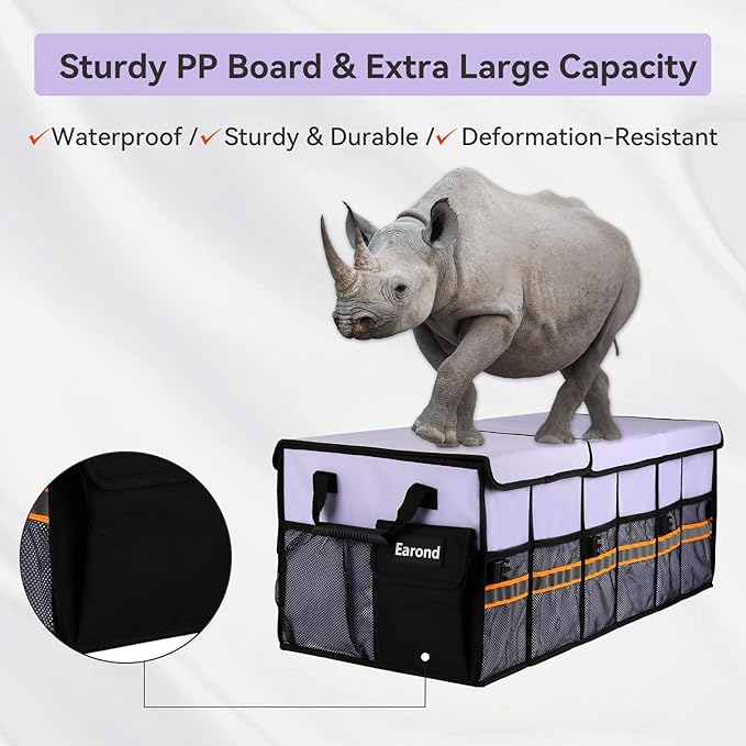 Car Trunk Organizer with Lid,Collapsible Car Storage Organizer with Multi Compartments and Securing Straps for SUV,Sedan,Jeep-Cyan