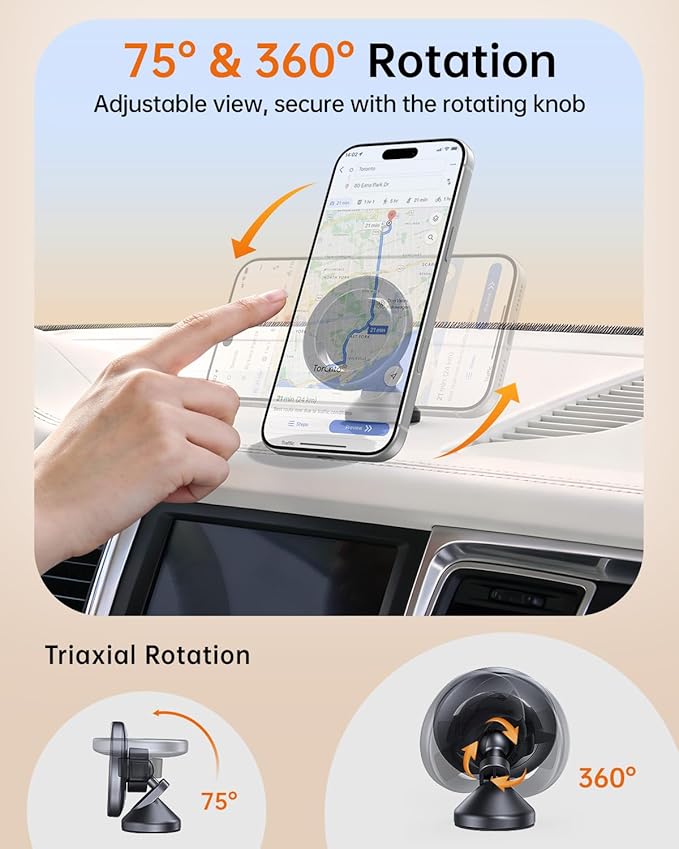 SYNCWIRE for MagSafe Car Mount - 360 Rotation Magnetic Phone Holder for Car Dashboard, Strong Magnet Car Phone Holder Mount Compatible iPhone 17 Pro Max Air 16 15 14 13 - Car Accessories for Women Men
