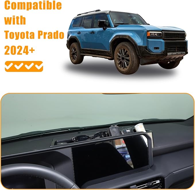 Center Console Dash Organizer Tray Compatible with Toyota Land Cruiser 250 Prado 2024 2025+ Navigation Screen Rear Insert Auxiliary Storage Box,Phone Holder Accessories (Style F (Without bracket))