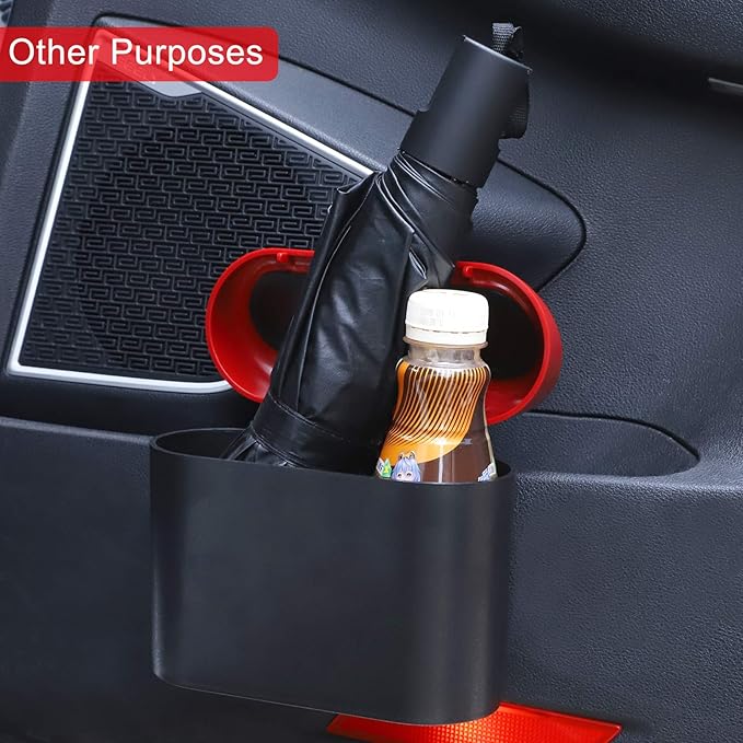 Accmor Car Trash Can with Lid, 2 Packs Mini Vehicle Trash Bin Car Dustbin Garbage Organizer Holder with 2 Roll Trash Bag, Portable Hanging Leakproof Cars Storage Bag Container for Auto, SUV (Red)