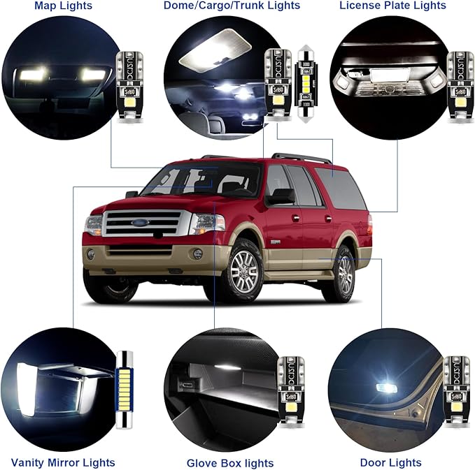 EASY EAGLE LED Interior Car Lights for Ford-Expedition-2007-2017: 18 Piece Kit White LED Light Bulbs - Super Bright 6000K + Install Tool