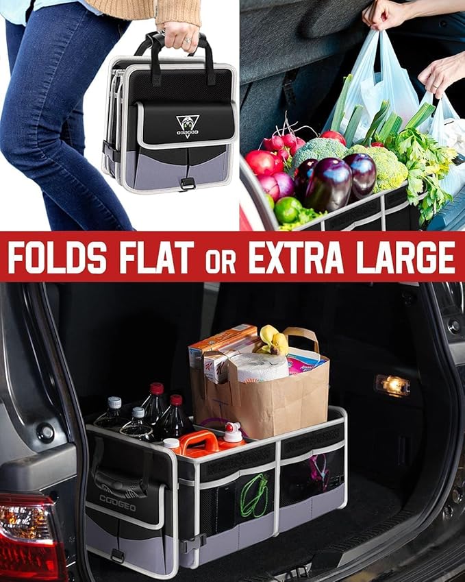 Car Trunk Organizer with Portable Leak Proof Cooler Bag, 3 Compartments Collapsible Car Organizers and Storage with Foldable Cover, Christmas Gifts, Suitable for SUV, Auto, Truck, Minivan