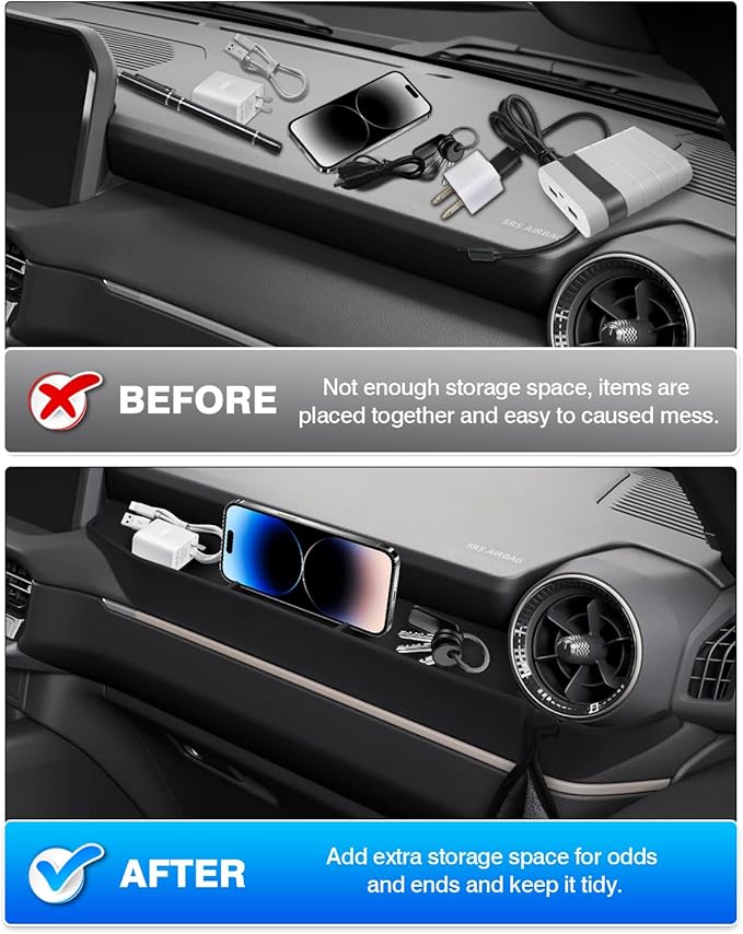 Karltys 2 Pcs Center Console Organizer, Middle Console Organizer with Silicone Mat, Passenger Storage Tray with Hook for Toyota Land Cruiser 250 2024 2025 2026 Accessories(Only for Cool Box Version)