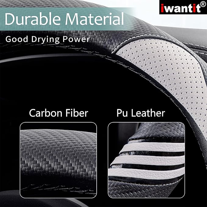 Iwantit® Cute Steering Wheel Cover for Women, Pu Leather with Anti-Slip Rubber Ring, Steering Wheel Protector for Men, Universal Fit 14.5-15 inches for Cars,SUV (Pearl White)